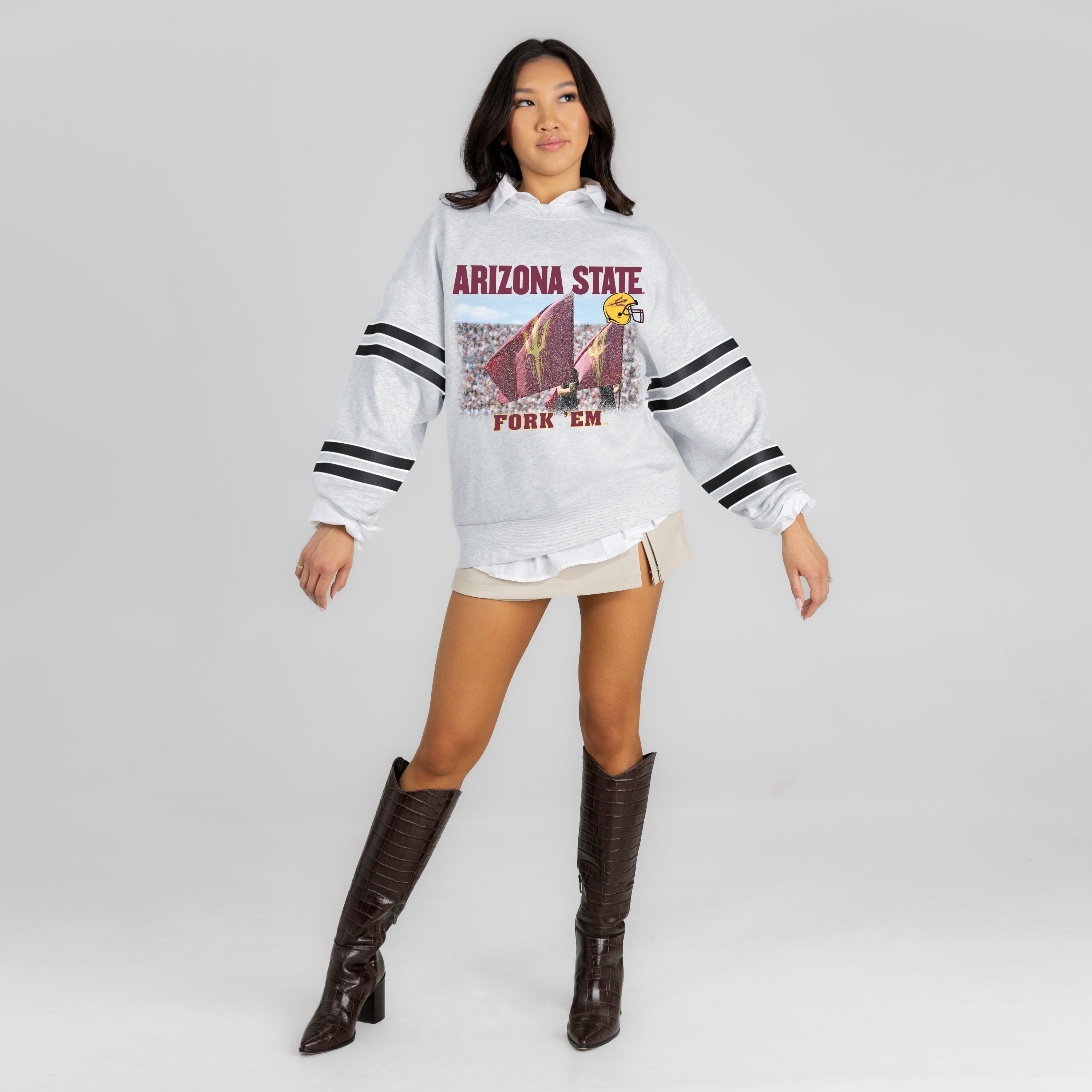 ARIZONA STATE SUN DEVILS OFF THE GRID STRIPE SLEEVE CREWNECK SWEATSHIRT