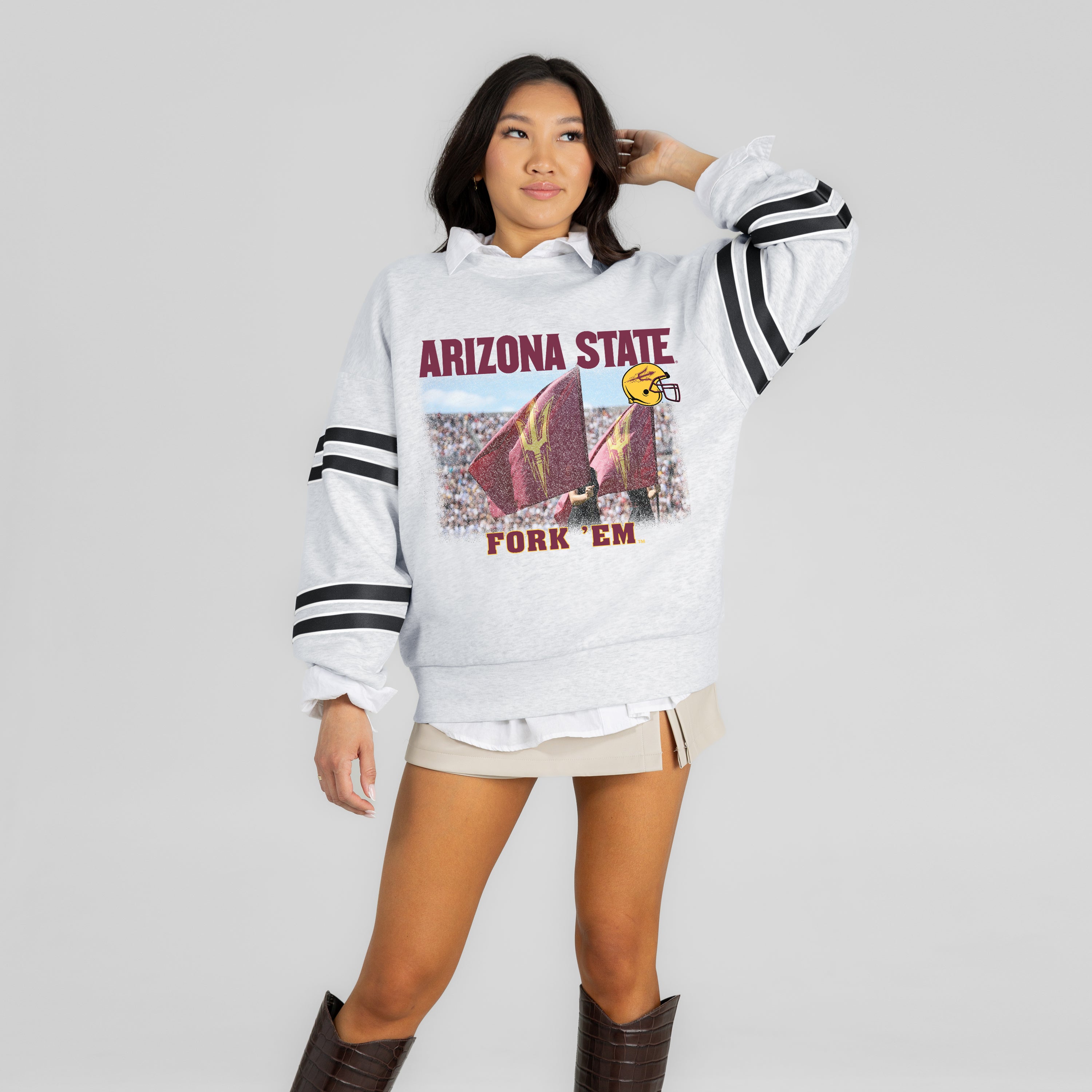 ARIZONA STATE SUN DEVILS OFF THE GRID STRIPE SLEEVE CREWNECK SWEATSHIRT