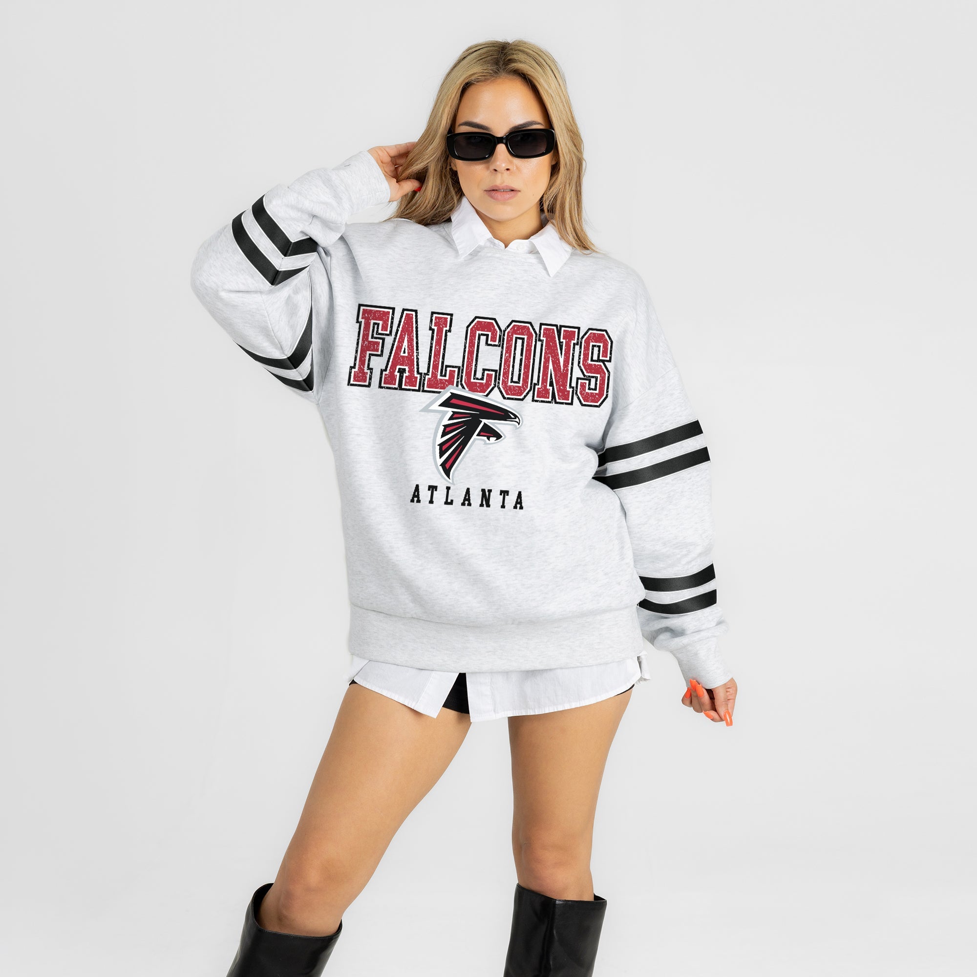 ATLANTA FALCONS STADIUM STRIPES STRIPE SLEEVE CREWNECK SWEATSHIRT