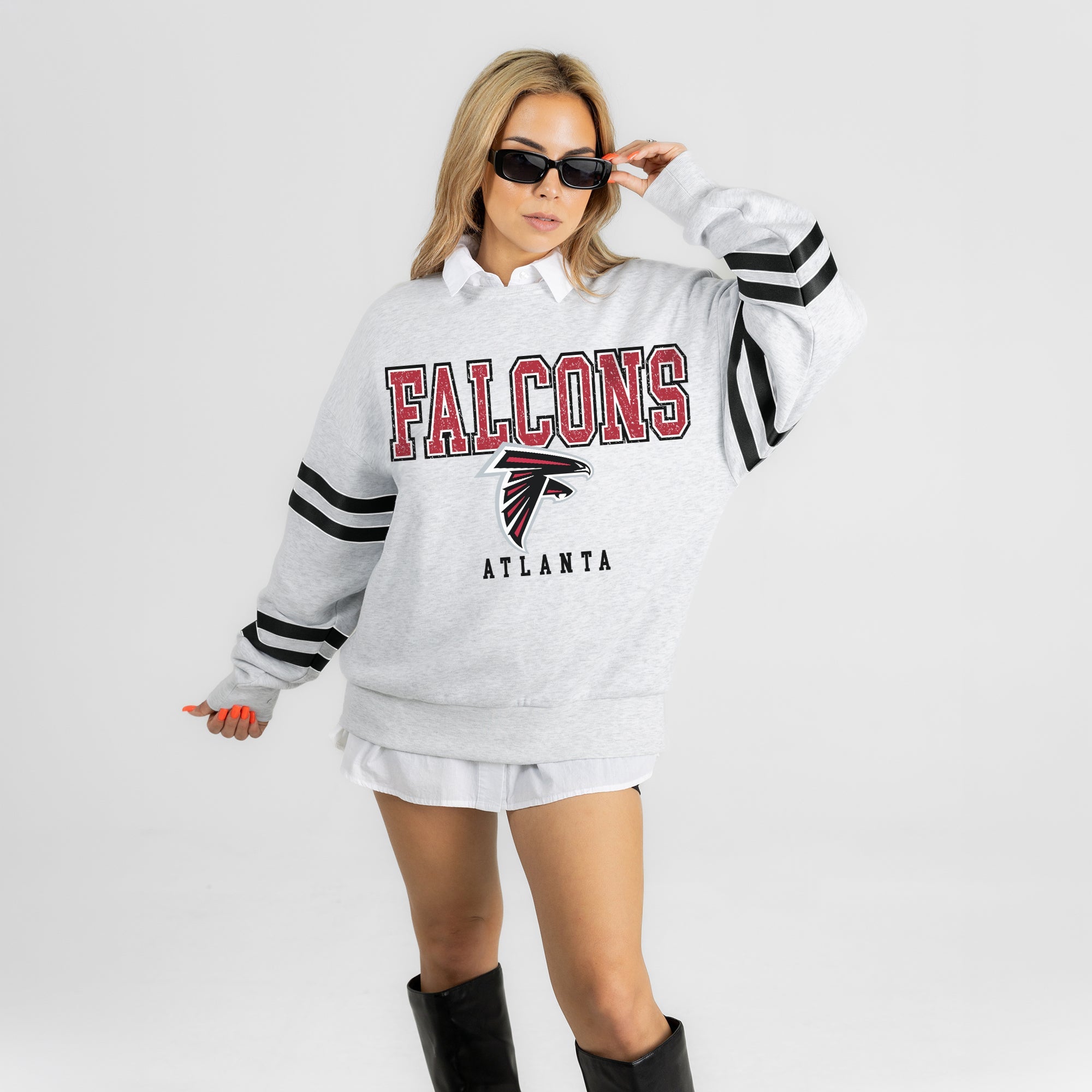 ATLANTA FALCONS STADIUM STRIPES STRIPE SLEEVE CREWNECK SWEATSHIRT