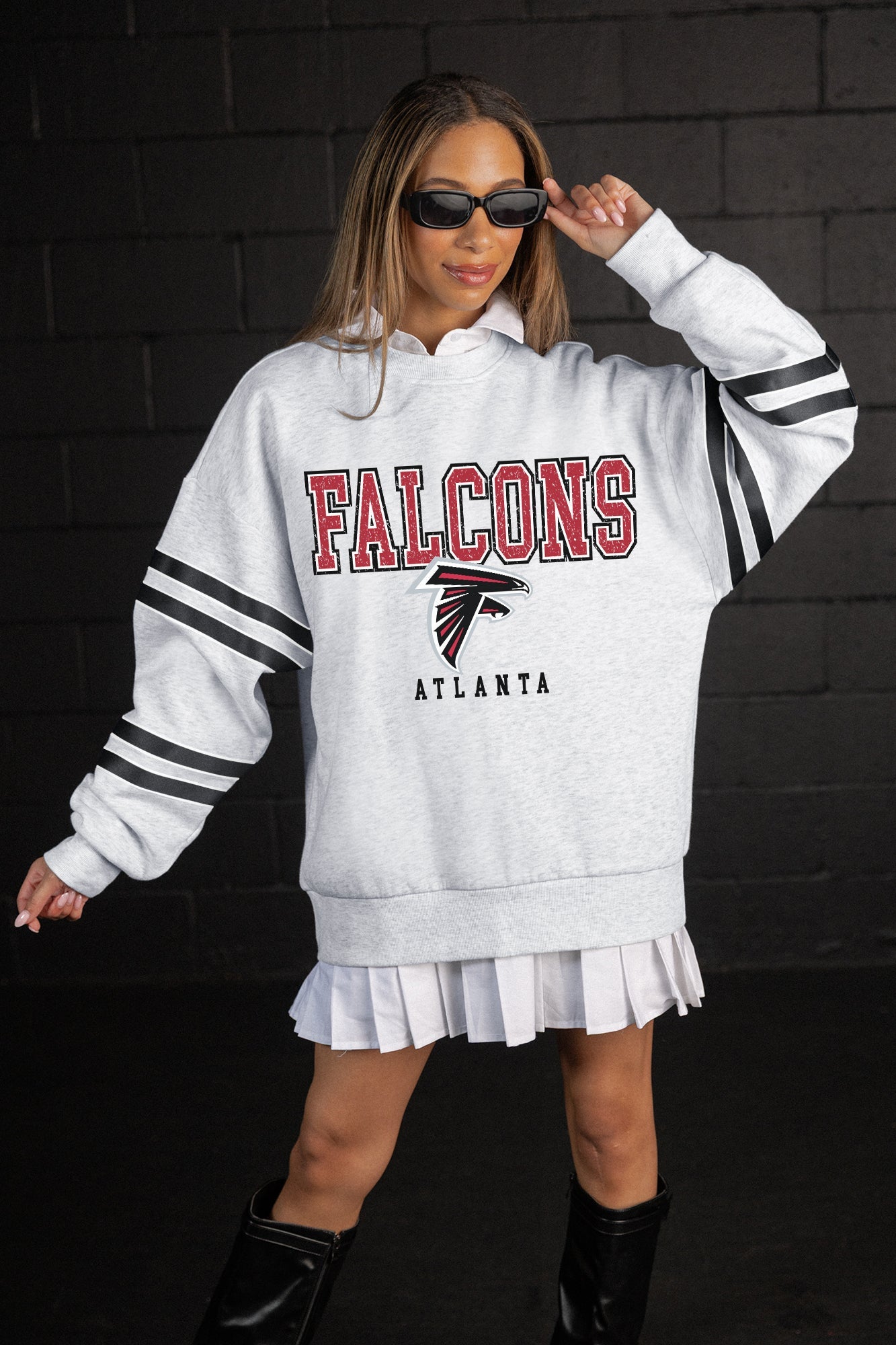 ATLANTA FALCONS STADIUM STRIPES STRIPE SLEEVE CREWNECK SWEATSHIRT