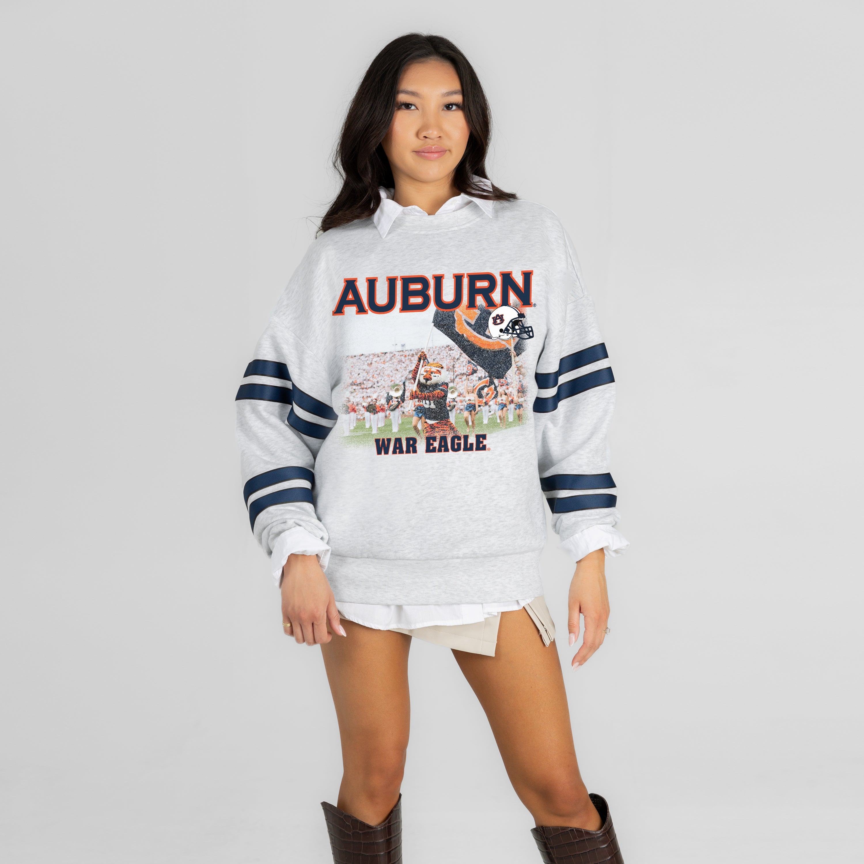 AUBURN TIGERS OFF THE GRID STRIPE SLEEVE CREWNECK SWEATSHIRT