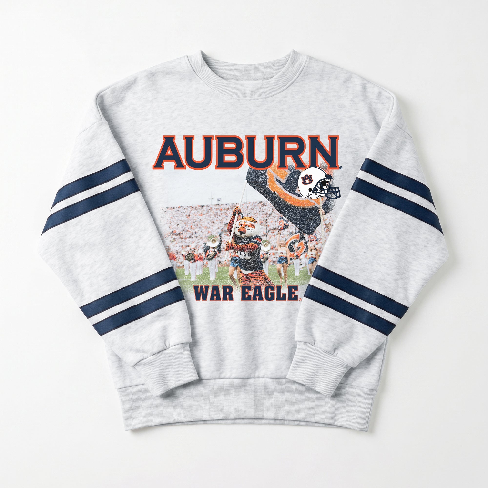 AUBURN TIGERS OFF THE GRID STRIPE SLEEVE CREWNECK SWEATSHIRT