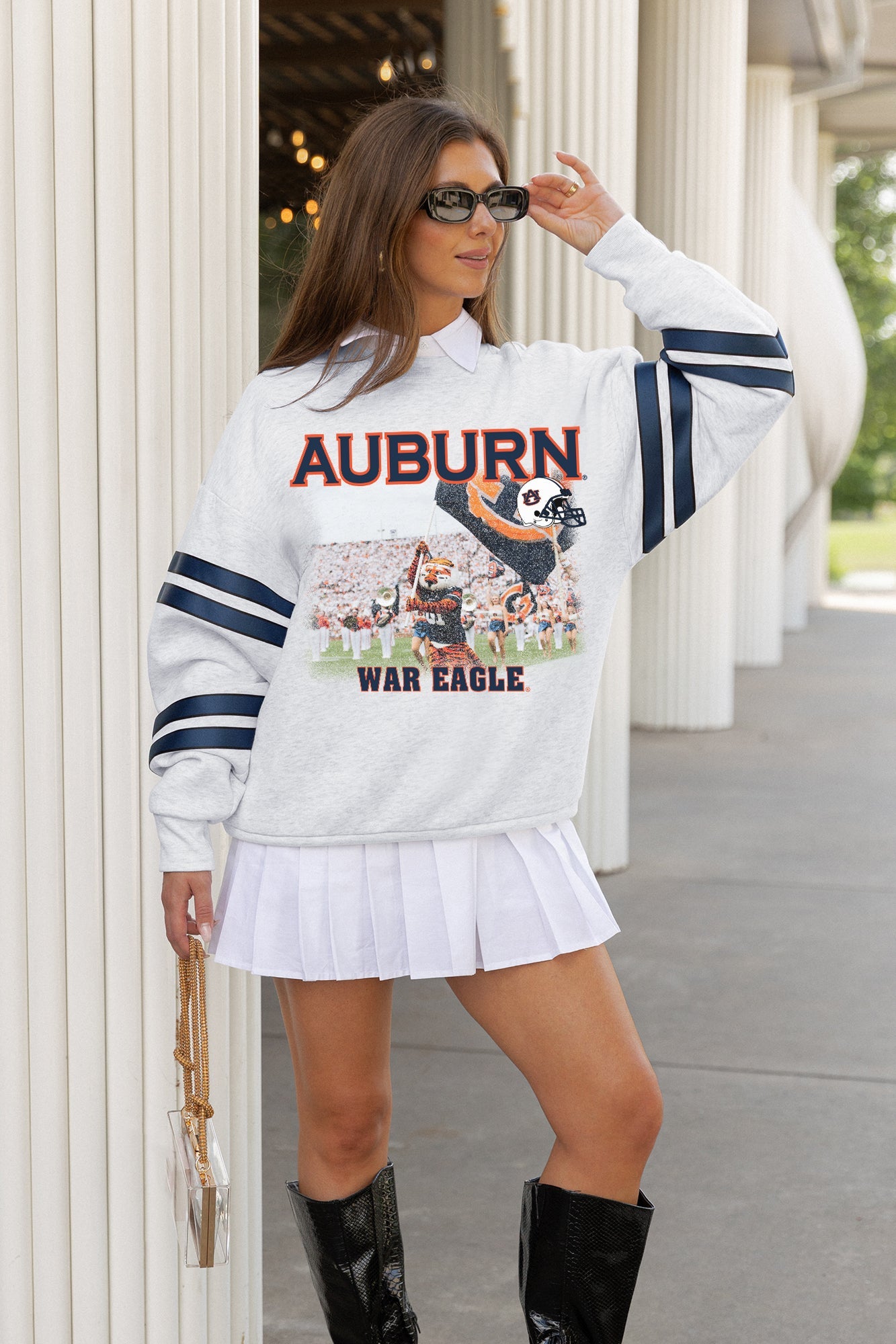 AUBURN TIGERS OFF THE GRID STRIPE SLEEVE CREWNECK SWEATSHIRT
