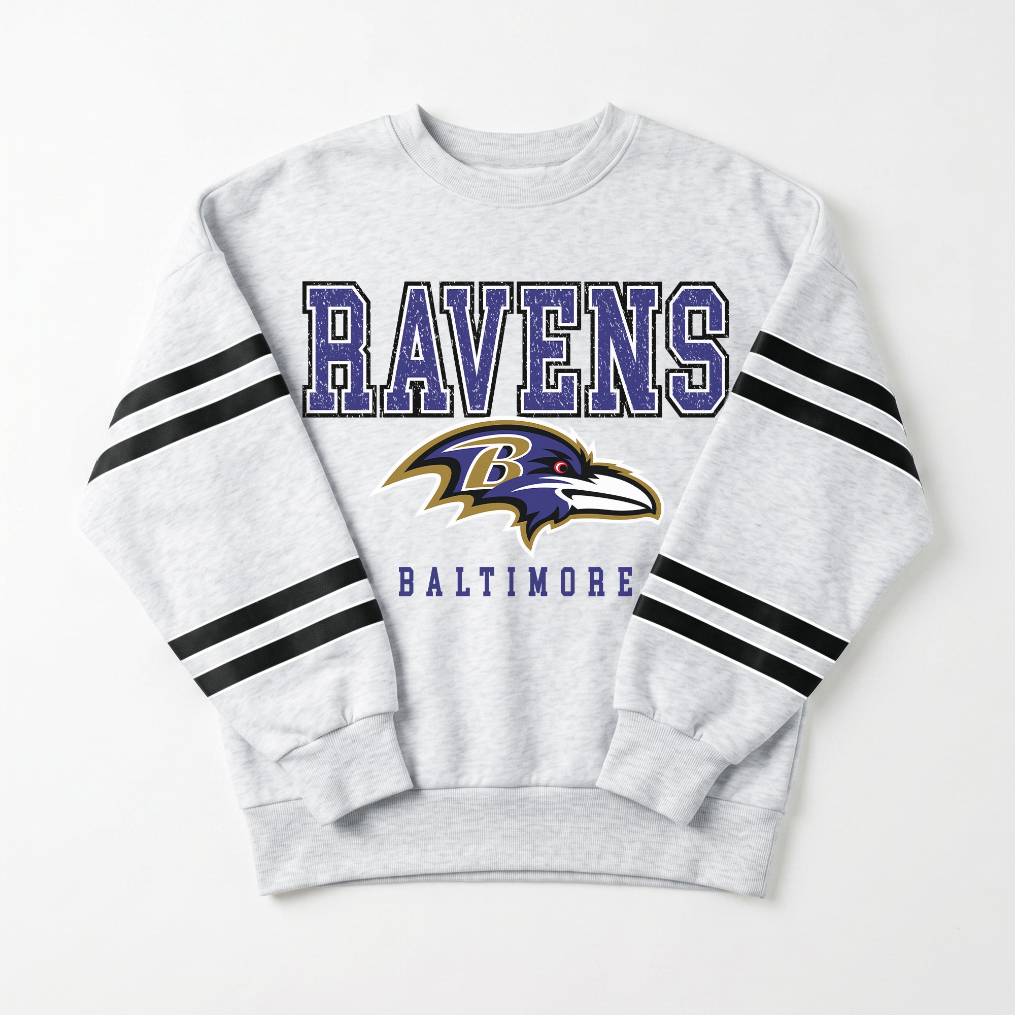 BALTIMORE RAVENS STADIUM STRIPES STRIPE SLEEVE CREWNECK SWEATSHIRT