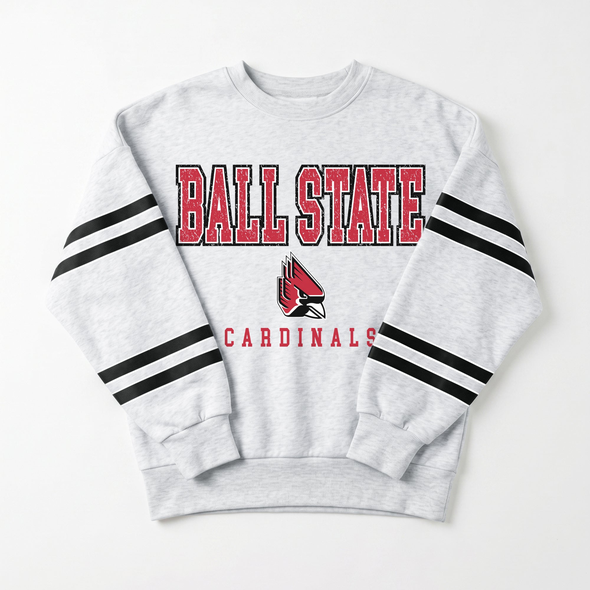 BALL STATE CARDINALS STADIUM STRIPES STRIPE SLEEVE CREWNECK SWEATSHIRT
