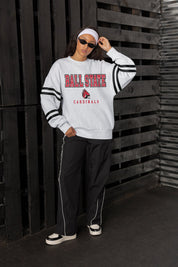 BALL STATE CARDINALS STADIUM STRIPES STRIPE SLEEVE CREWNECK SWEATSHIRT