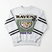 BALTIMORE RAVENS OFF THE GRID STRIPE SLEEVE CREWNECK SWEATSHIRT