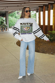 BALTIMORE RAVENS OFF THE GRID STRIPE SLEEVE CREWNECK SWEATSHIRT