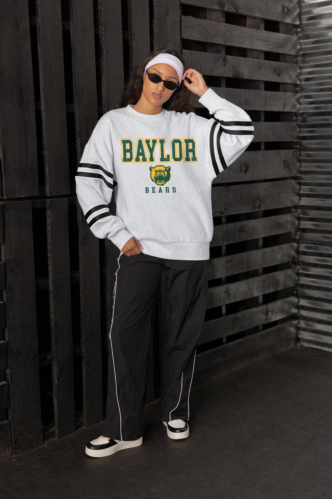 BAYLOR BEARS STADIUM STRIPES STRIPE SLEEVE CREWNECK SWEATSHIRT