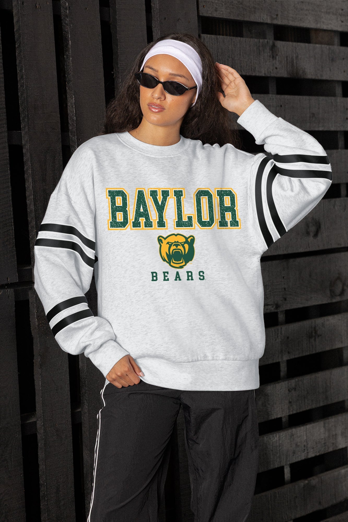 BAYLOR BEARS STADIUM STRIPES STRIPE SLEEVE CREWNECK SWEATSHIRT