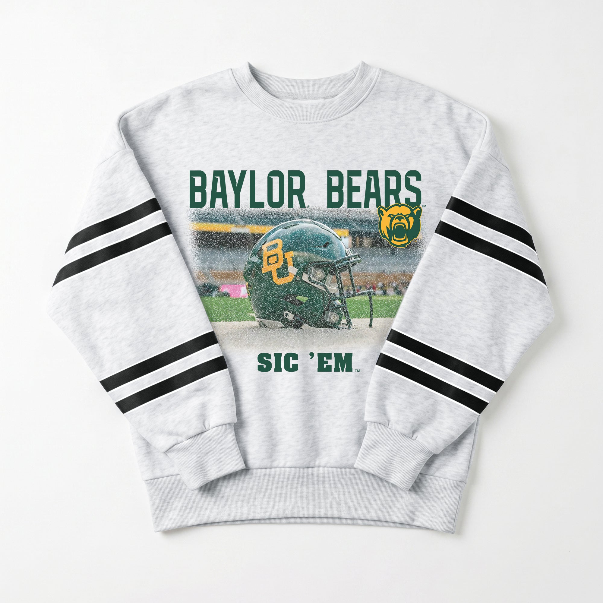 BAYLOR BEARS OFF THE GRID STRIPE SLEEVE CREWNECK SWEATSHIRT