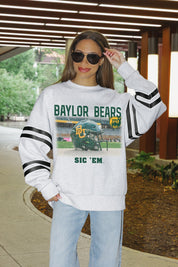 BAYLOR BEARS OFF THE GRID STRIPE SLEEVE CREWNECK SWEATSHIRT