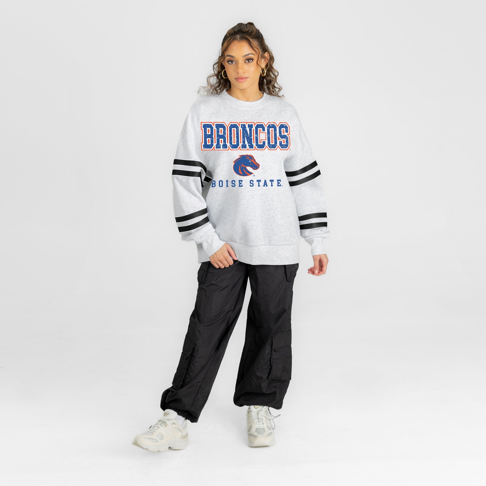 BOISE STATE BRONCOS STADIUM STRIPES STRIPE SLEEVE CREWNECK SWEATSHIRT