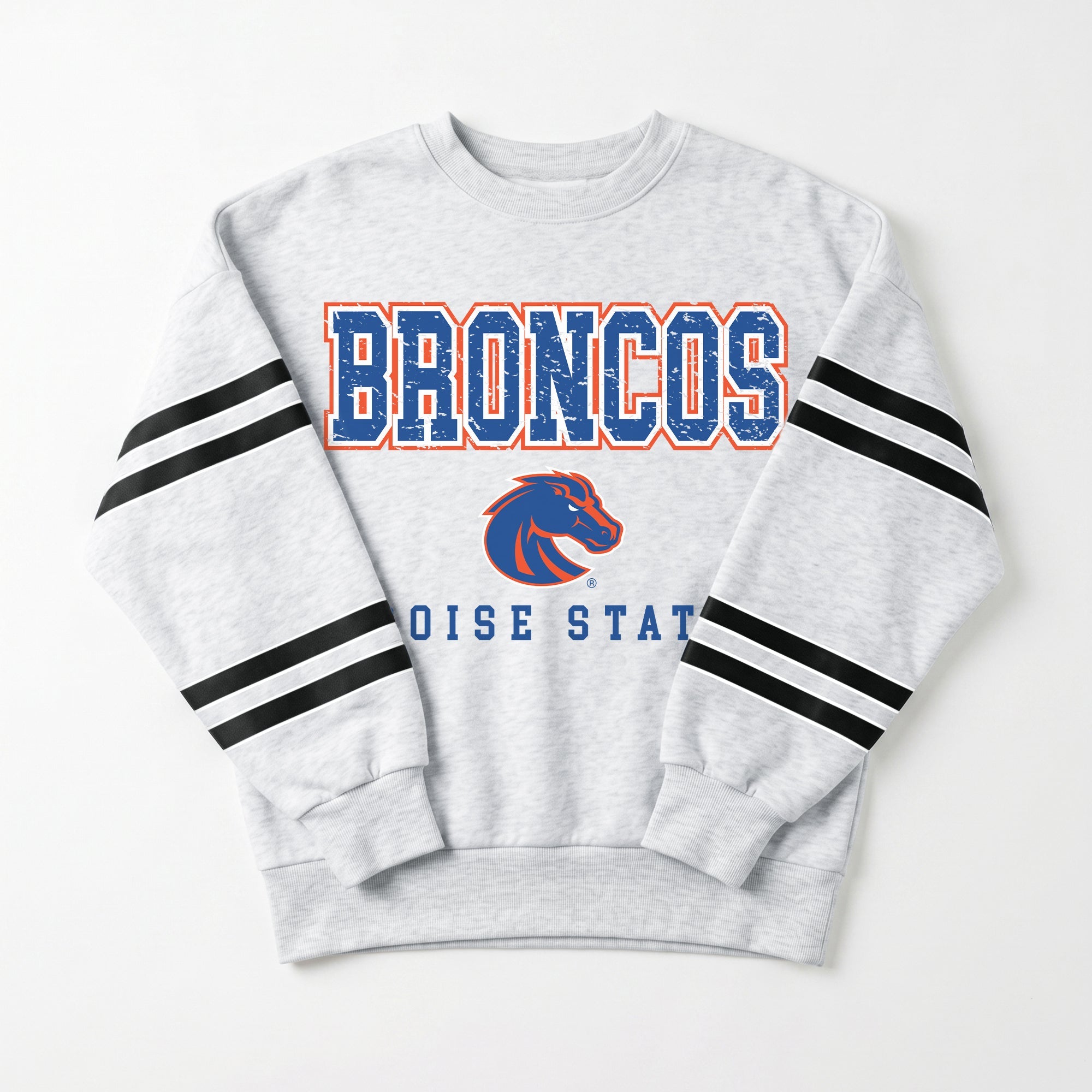 BOISE STATE BRONCOS STADIUM STRIPES STRIPE SLEEVE CREWNECK SWEATSHIRT
