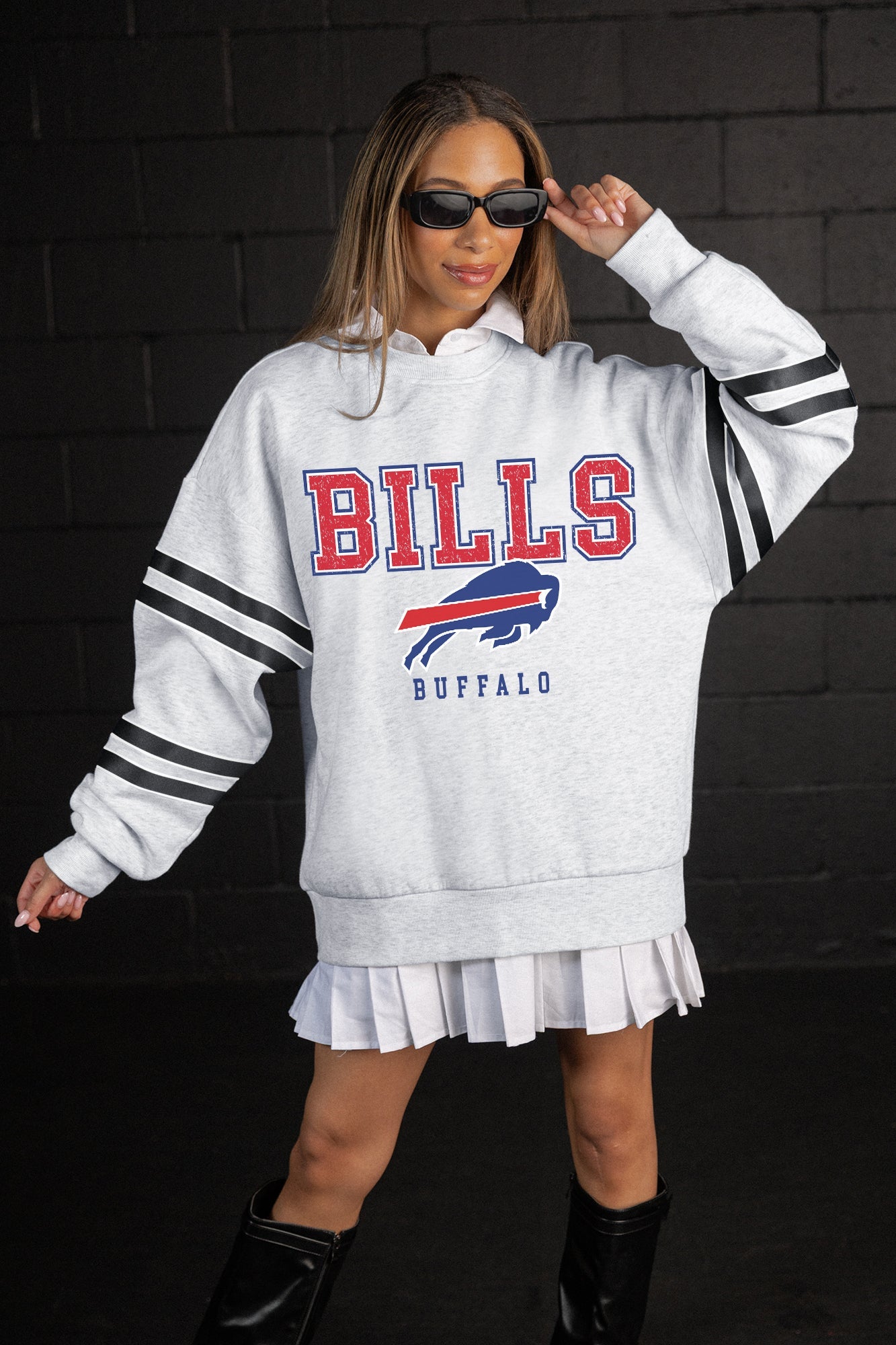 BUFFALO BILLS STADIUM STRIPES STRIPE SLEEVE CREWNECK SWEATSHIRT