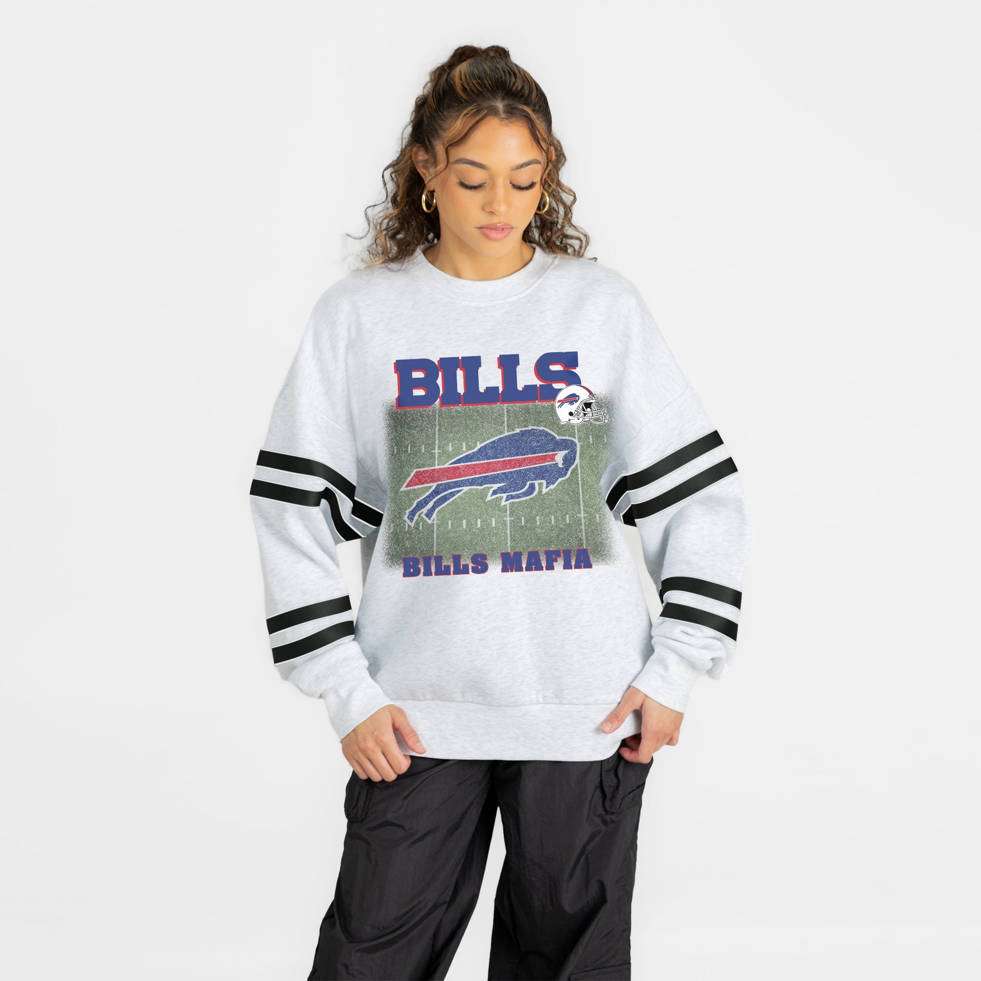 BUFFALO BILLS OFF THE GRID STRIPE SLEEVE CREWNECK SWEATSHIRT