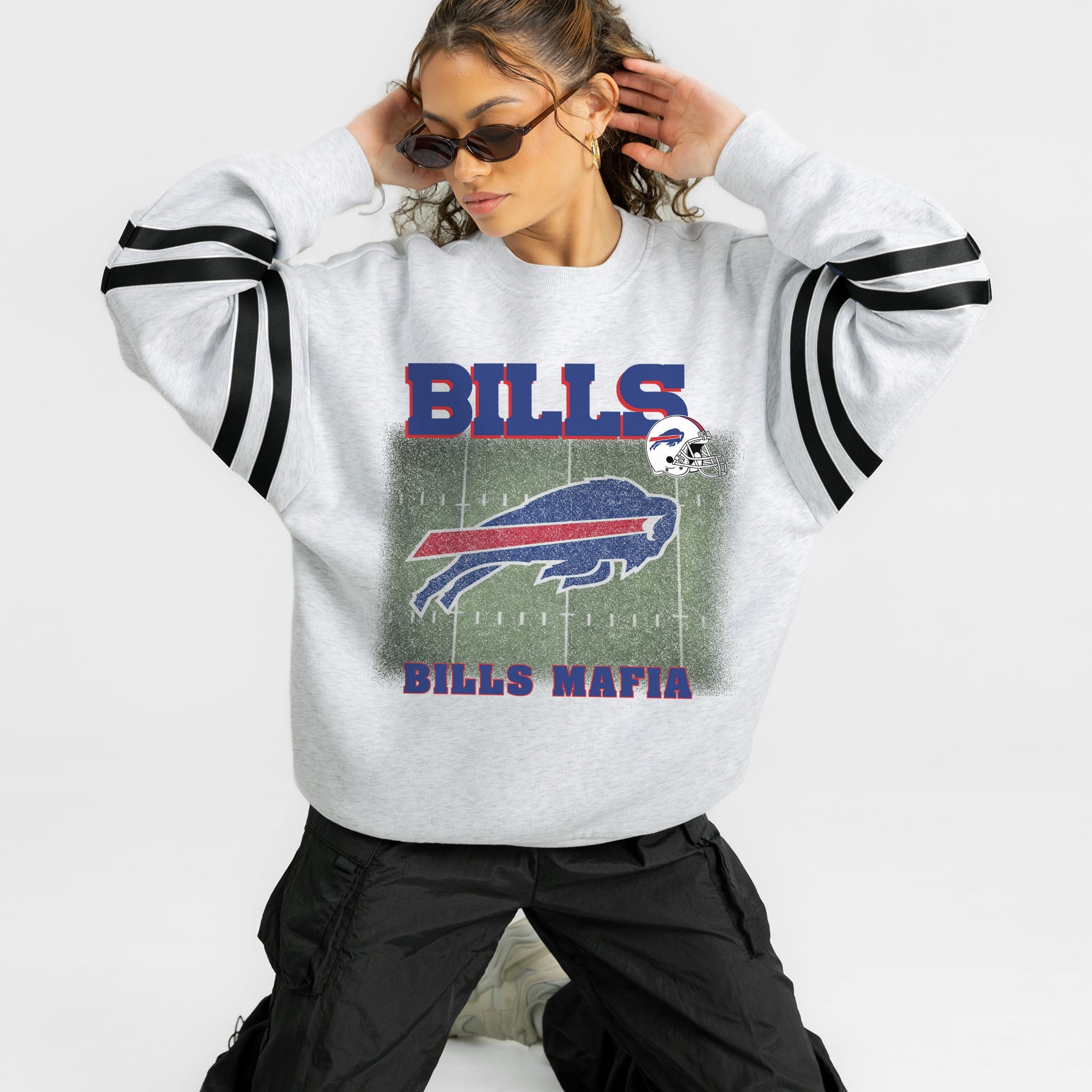 BUFFALO BILLS OFF THE GRID STRIPE SLEEVE CREWNECK SWEATSHIRT