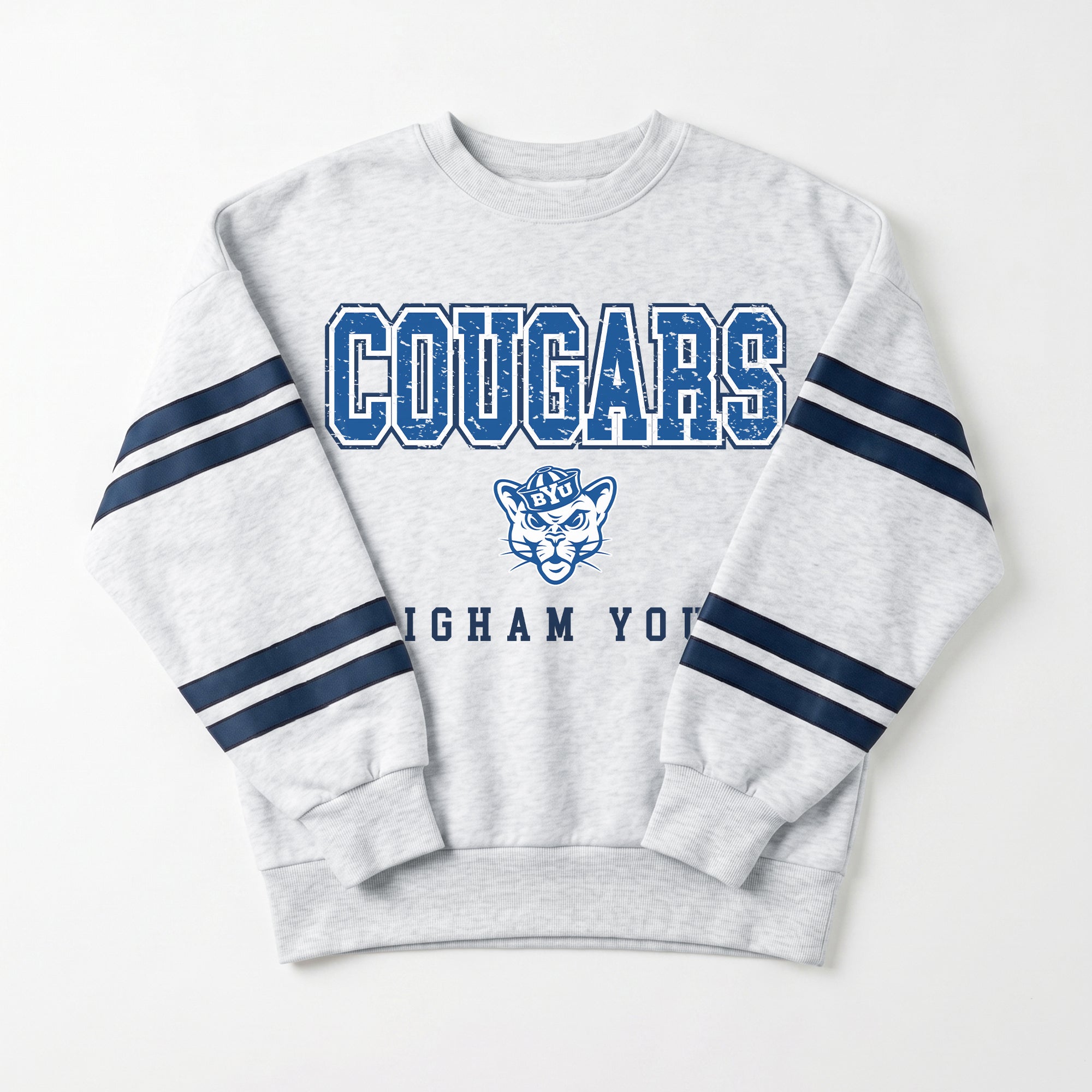 BYU COUGARS STADIUM STRIPES STRIPE SLEEVE CREWNECK SWEATSHIRT