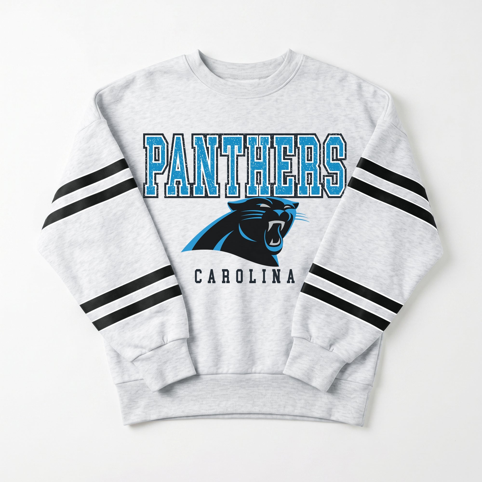 CAROLINA PANTHERS STADIUM STRIPES STRIPE SLEEVE CREWNECK SWEATSHIRT