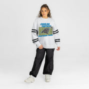 CAROLINA PANTHERS OFF THE GRID STRIPE SLEEVE CREWNECK SWEATSHIRT