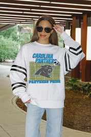 CAROLINA PANTHERS OFF THE GRID STRIPE SLEEVE CREWNECK SWEATSHIRT