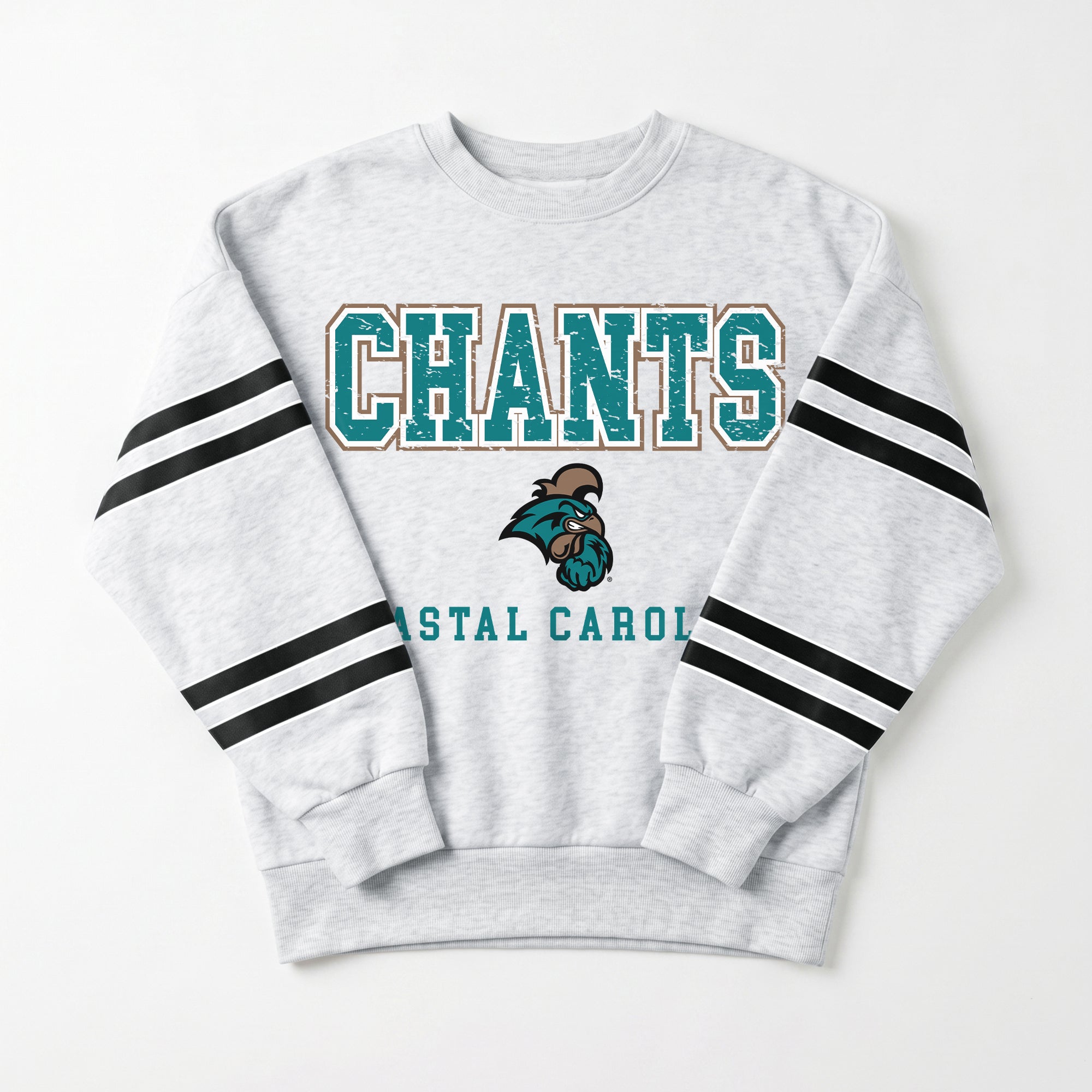 COASTAL CAROLINA CHANTICLEERS STADIUM STRIPES STRIPE SLEEVE CREWNECK SWEATSHIRT