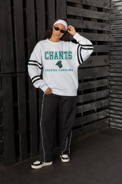 COASTAL CAROLINA CHANTICLEERS STADIUM STRIPES STRIPE SLEEVE CREWNECK SWEATSHIRT