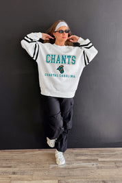 COASTAL CAROLINA CHANTICLEERS STADIUM STRIPES STRIPE SLEEVE CREWNECK SWEATSHIRT
