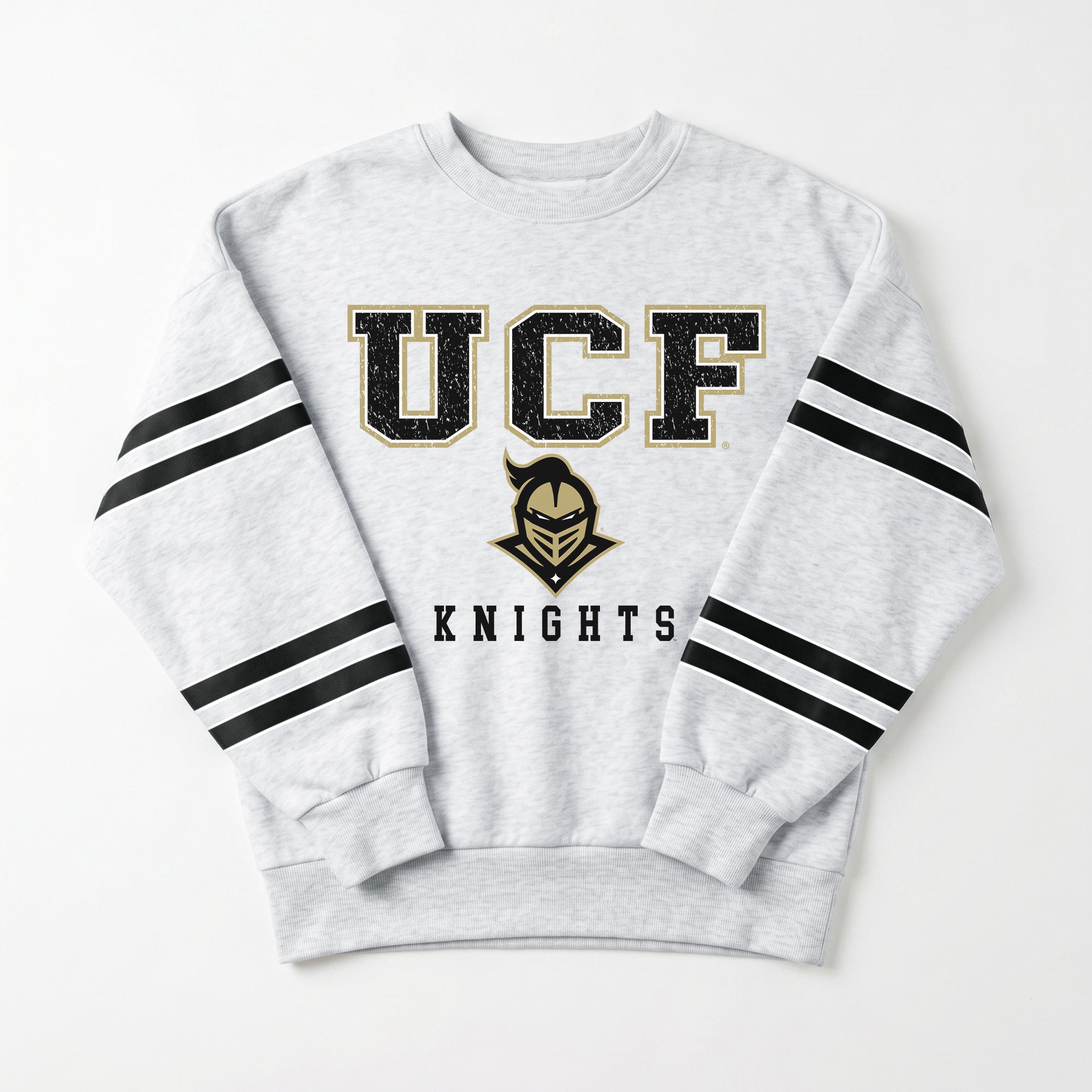 CENTRAL FLORIDA KNIGHTS STADIUM STRIPES STRIPE SLEEVE CREWNECK SWEATSHIRT