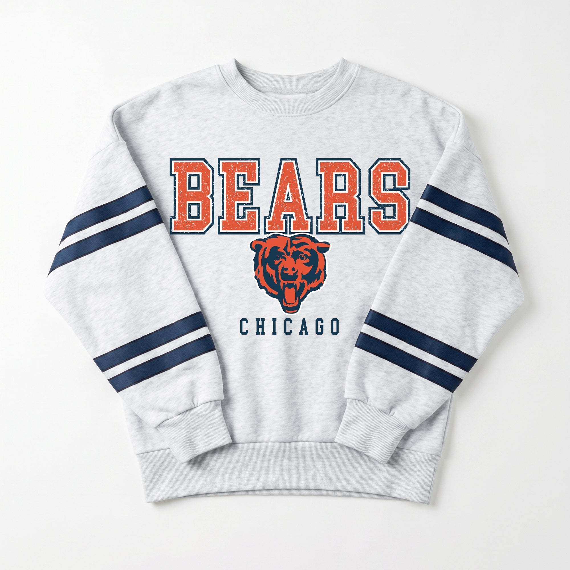 CHICAGO BEARS STADIUM STRIPES STRIPE SLEEVE CREWNECK SWEATSHIRT