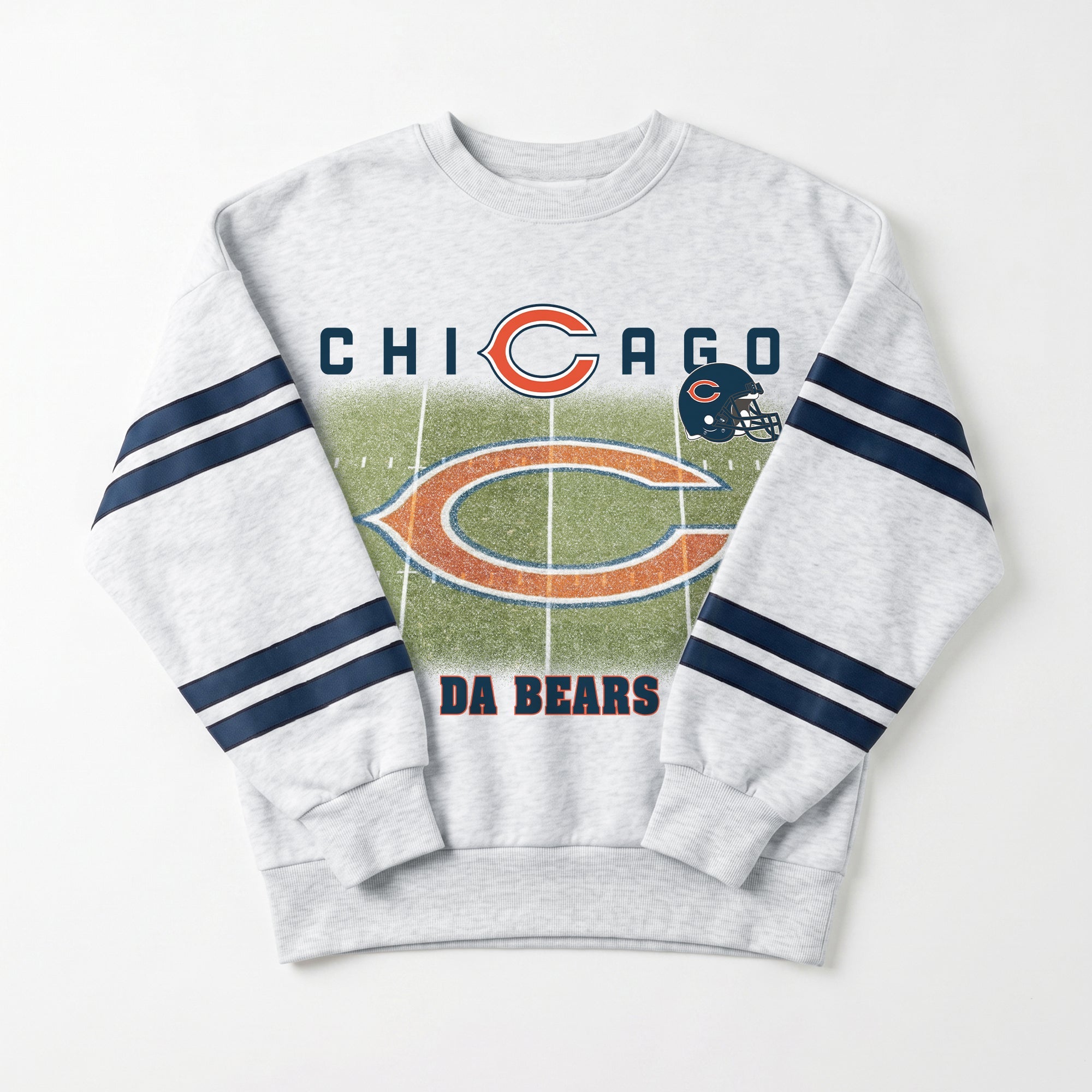 CHICAGO BEARS OFF THE GRID STRIPE SLEEVE CREWNECK SWEATSHIRT