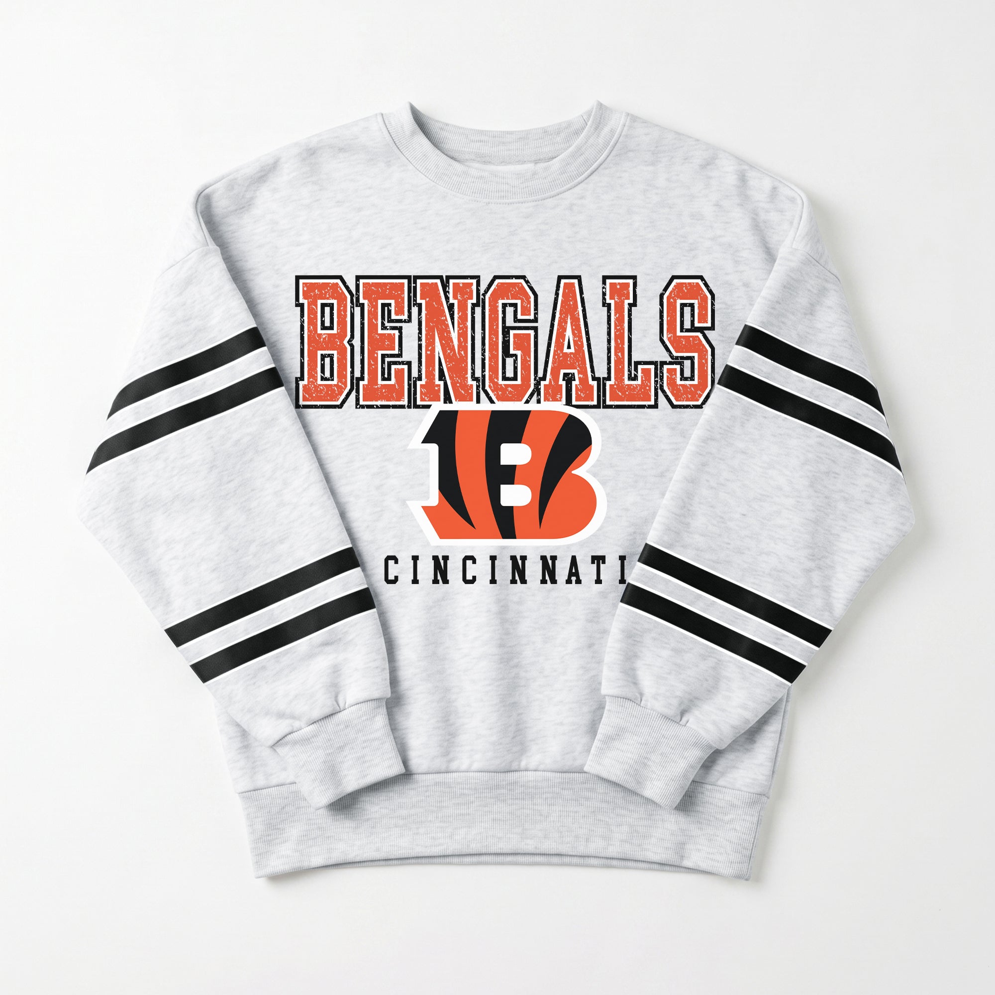 CINCINNATI BENGALS STADIUM STRIPES STRIPE SLEEVE CREWNECK SWEATSHIRT