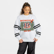 CINCINNATI BENGALS OFF THE GRID STRIPE SLEEVE CREWNECK SWEATSHIRT