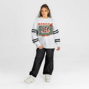 CINCINNATI BENGALS OFF THE GRID STRIPE SLEEVE CREWNECK SWEATSHIRT