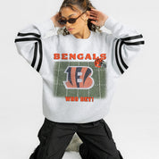 CINCINNATI BENGALS OFF THE GRID STRIPE SLEEVE CREWNECK SWEATSHIRT