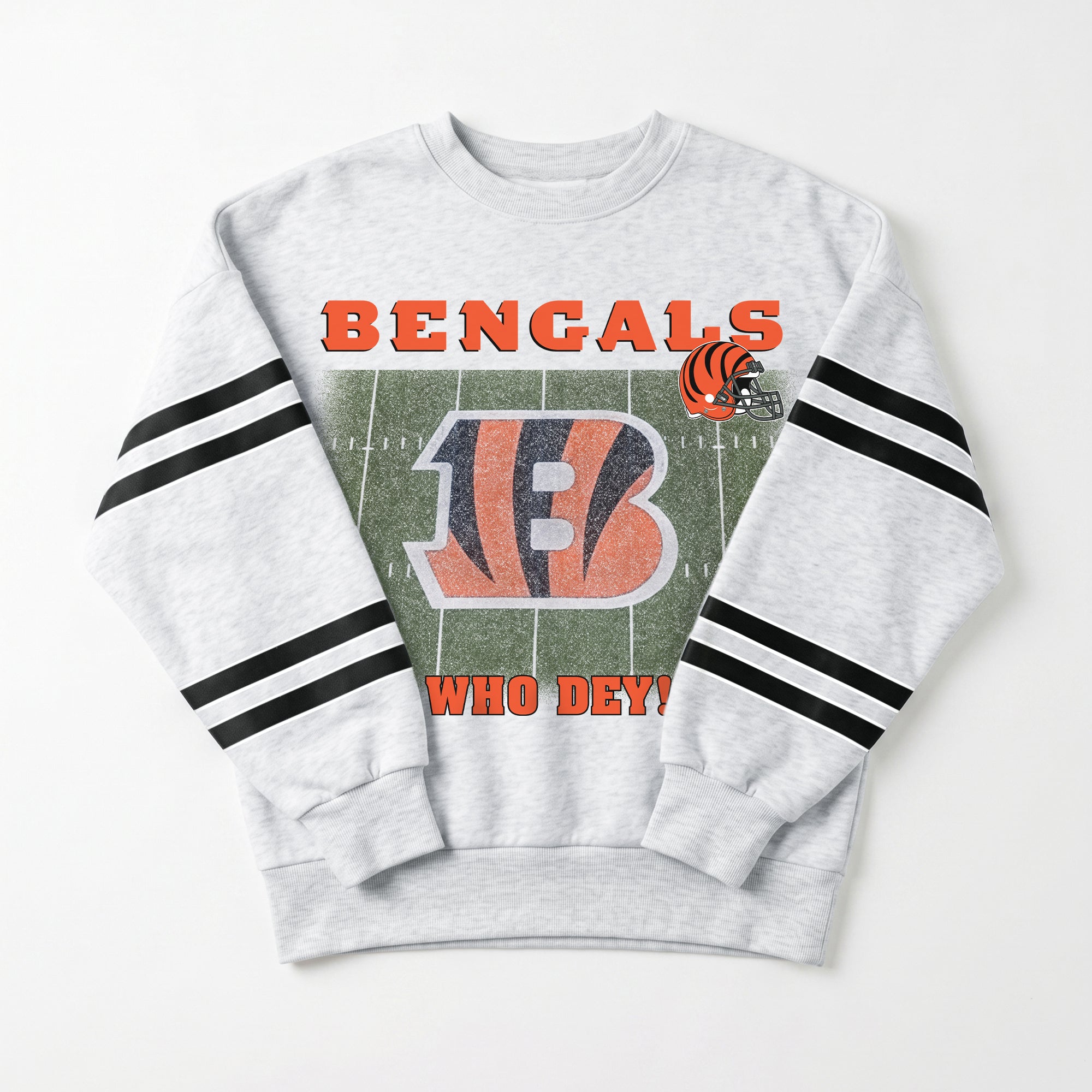 CINCINNATI BENGALS OFF THE GRID STRIPE SLEEVE CREWNECK SWEATSHIRT