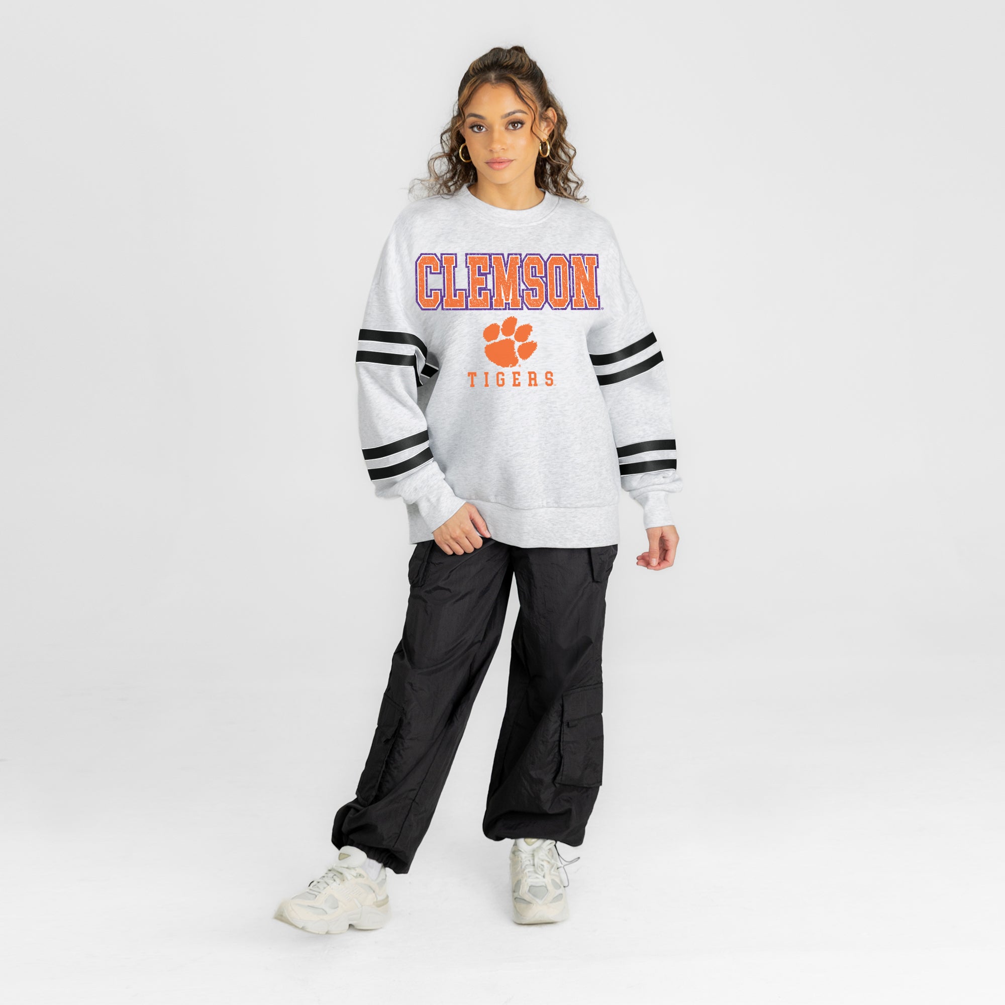 CLEMSON TIGERS STADIUM STRIPES STRIPE SLEEVE CREWNECK SWEATSHIRT