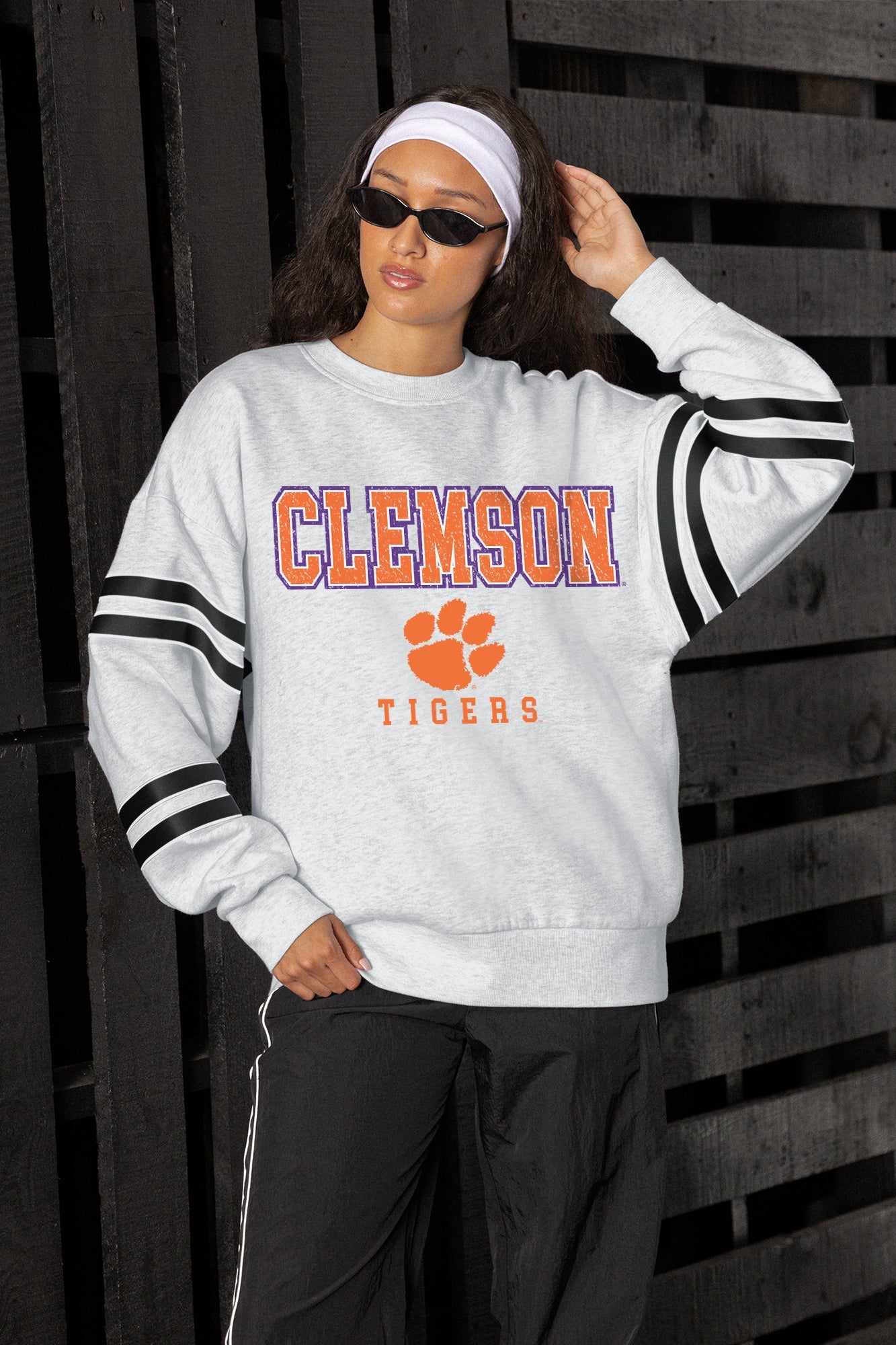 CLEMSON TIGERS STADIUM STRIPES STRIPE SLEEVE CREWNECK SWEATSHIRT