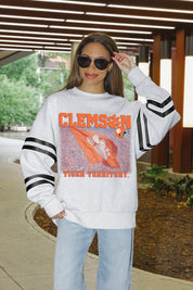 CLEMSON TIGERS OFF THE GRID STRIPE SLEEVE CREWNECK SWEATSHIRT