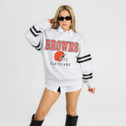 CLEVELAND BROWNS STADIUM STRIPES STRIPE SLEEVE CREWNECK SWEATSHIRT