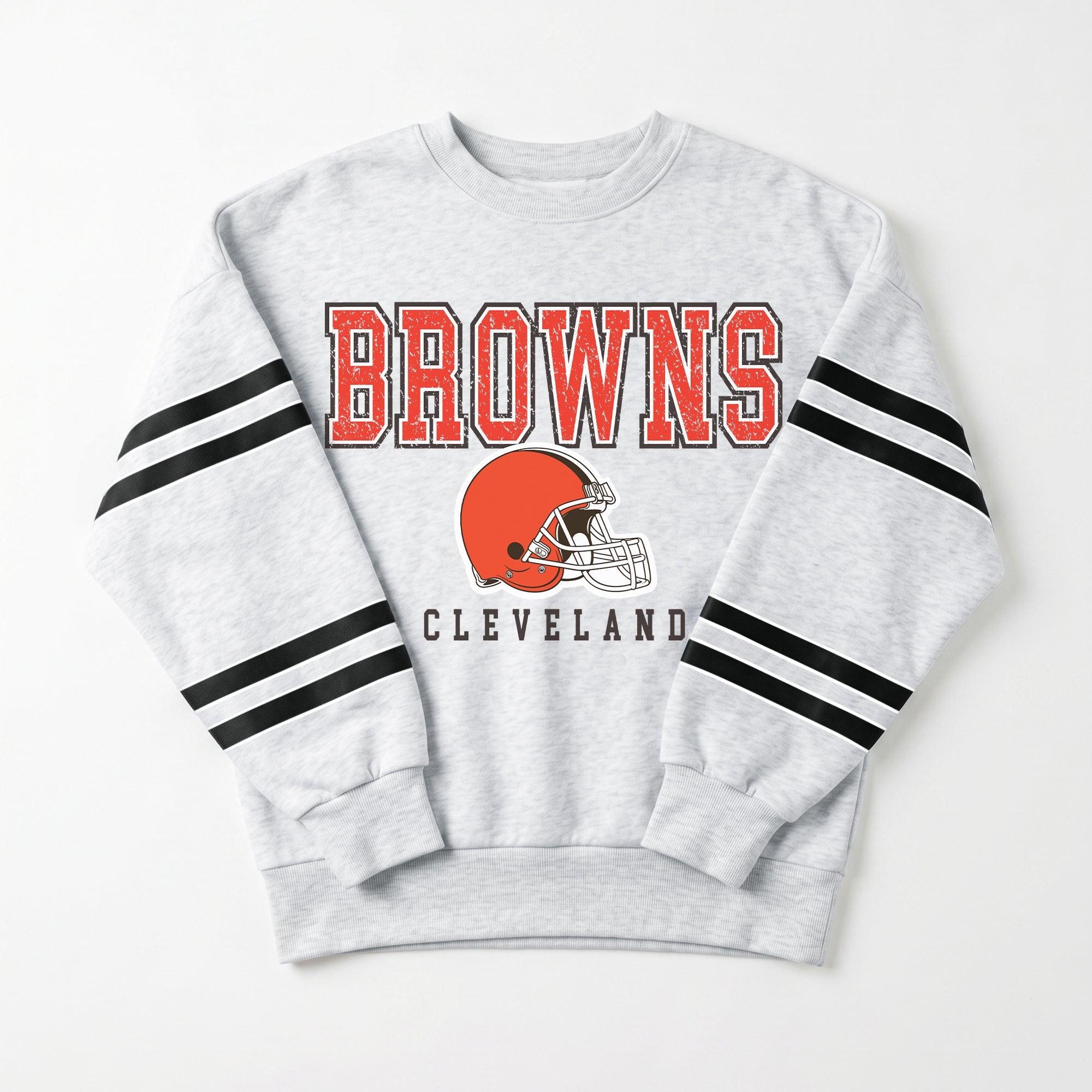 CLEVELAND BROWNS STADIUM STRIPES STRIPE SLEEVE CREWNECK SWEATSHIRT