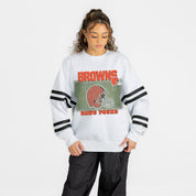 CLEVELAND BROWNS OFF THE GRID STRIPE SLEEVE CREWNECK SWEATSHIRT