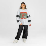 CLEVELAND BROWNS OFF THE GRID STRIPE SLEEVE CREWNECK SWEATSHIRT