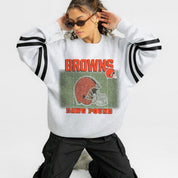 CLEVELAND BROWNS OFF THE GRID STRIPE SLEEVE CREWNECK SWEATSHIRT