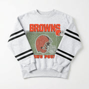 CLEVELAND BROWNS OFF THE GRID STRIPE SLEEVE CREWNECK SWEATSHIRT
