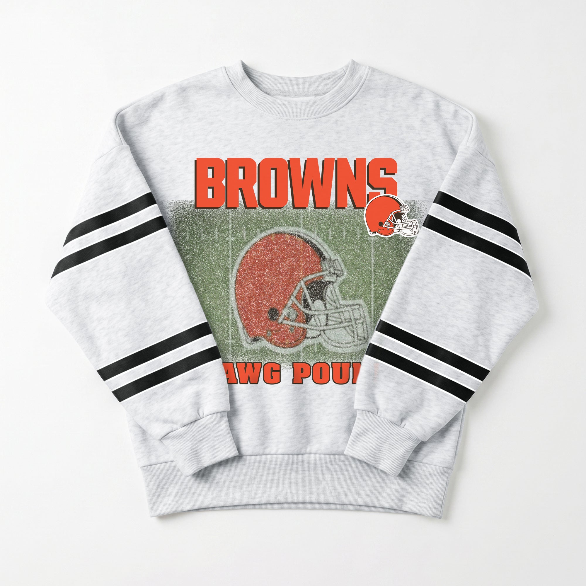 CLEVELAND BROWNS OFF THE GRID STRIPE SLEEVE CREWNECK SWEATSHIRT