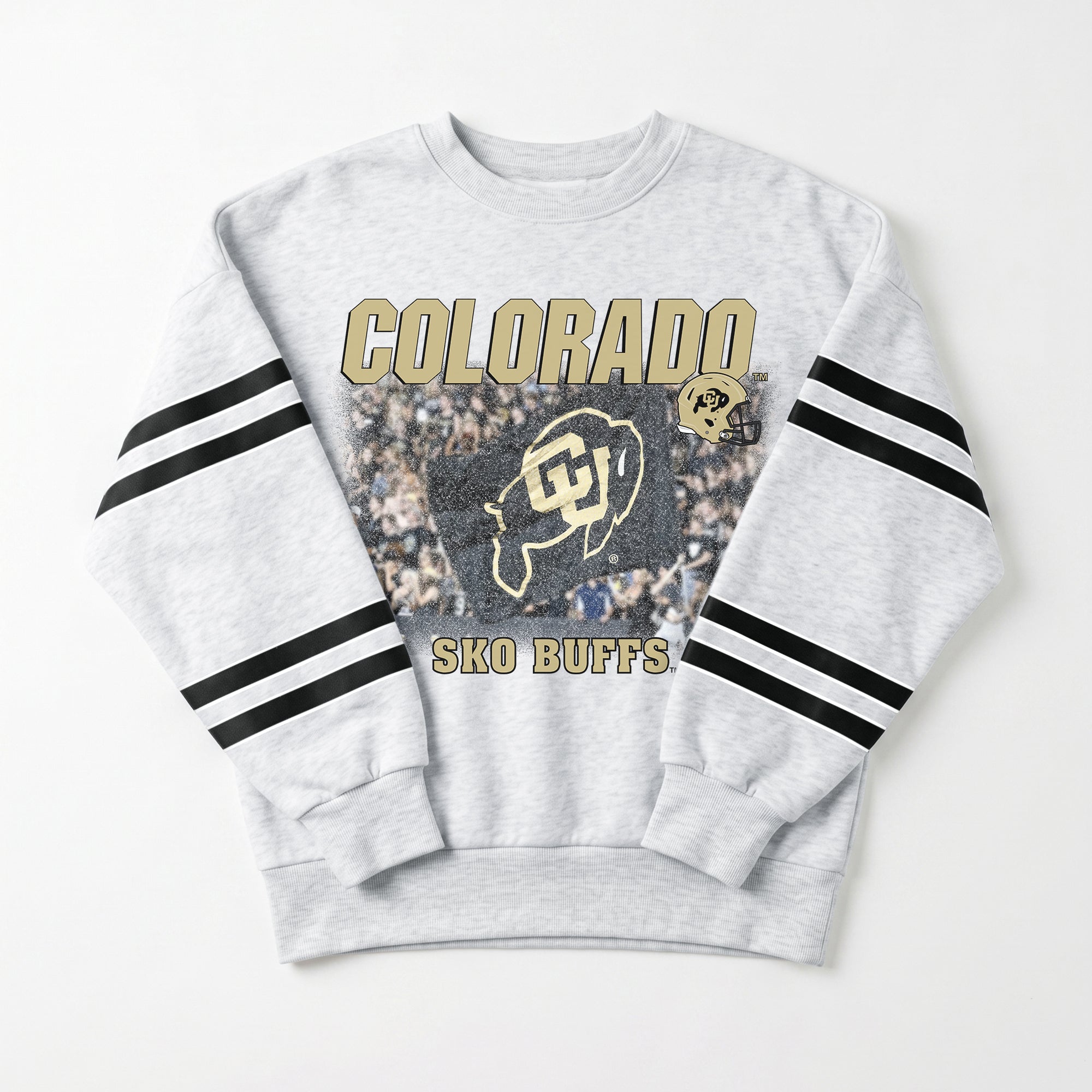 COLORADO BUFFALOES OFF THE GRID STRIPE SLEEVE CREWNECK SWEATSHIRT