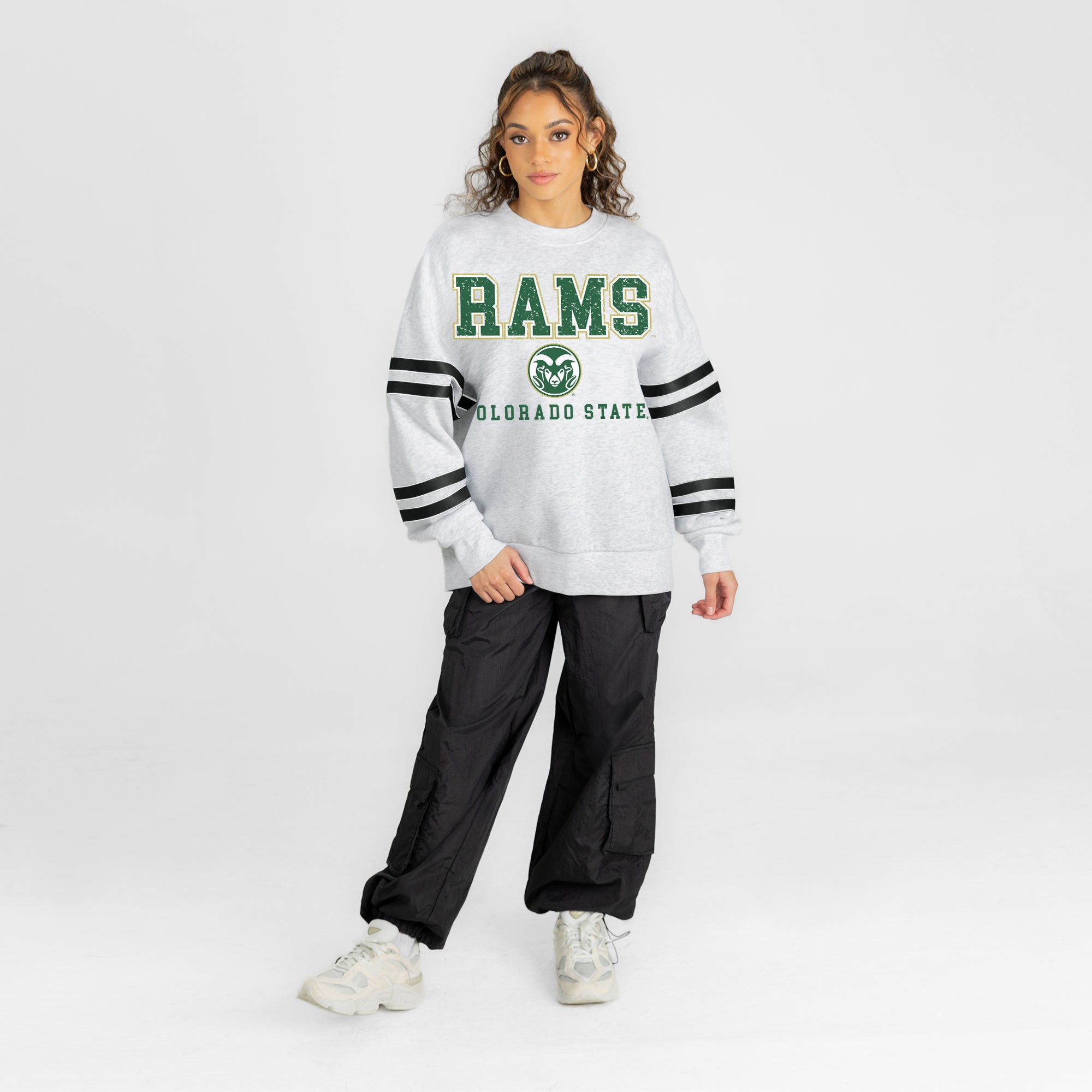 COLORADO STATE RAMS STADIUM STRIPES STRIPE SLEEVE CREWNECK SWEATSHIRT