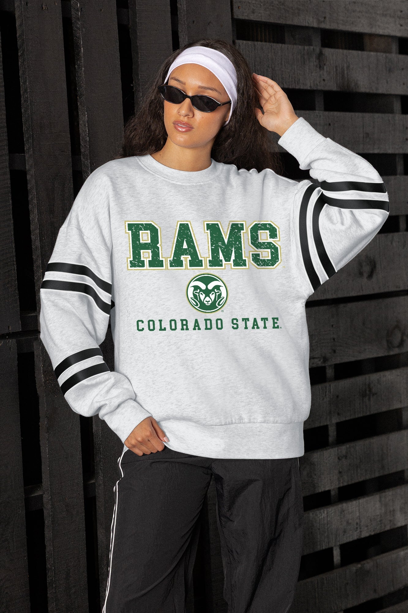 COLORADO STATE RAMS STADIUM STRIPES STRIPE SLEEVE CREWNECK SWEATSHIRT